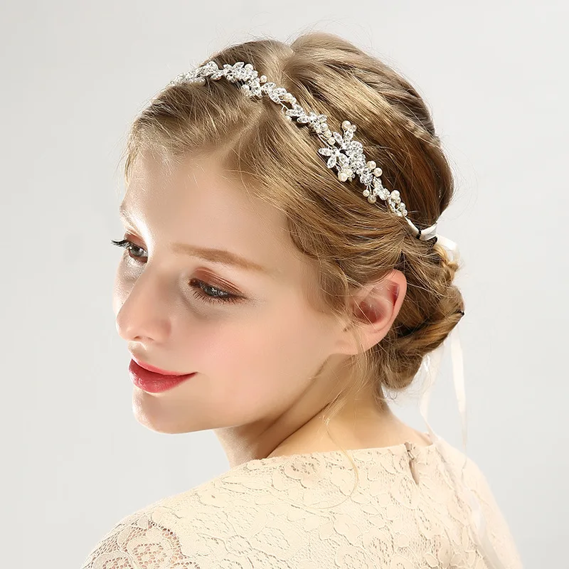 

New Popular Rhinestones Pearl Bride Headdress Retro Flowers Leaves Headbands Silver Antique/Rose Gold Wedding Bridal Accessories