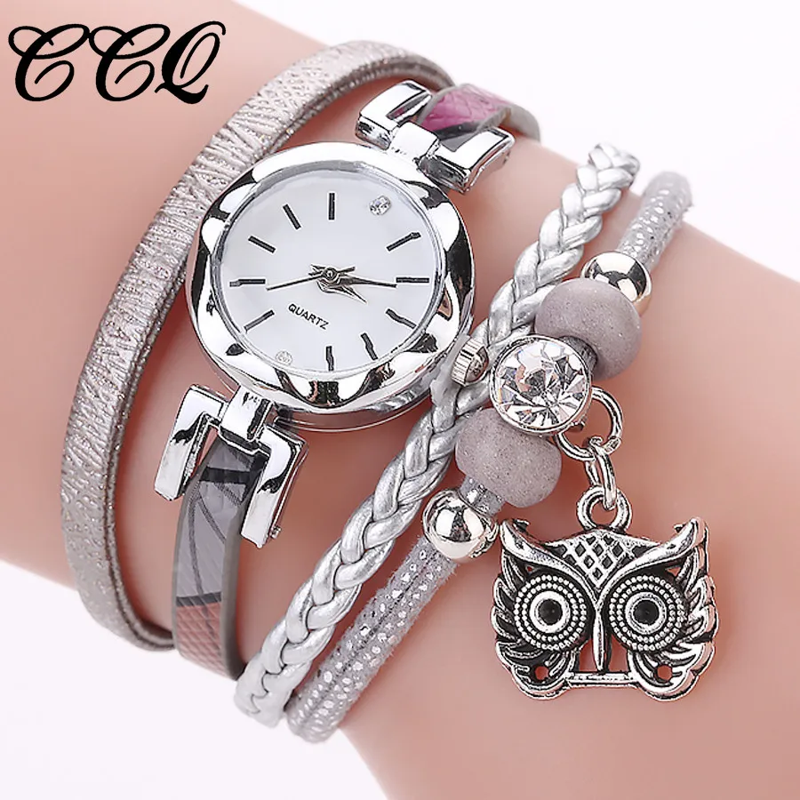 CCQ Hot sale Women Girls Analog Quartz Owl Pendant Ladies Dress Bracelet Watches Relogio Feminino Casual Bayan Kol Saati Q