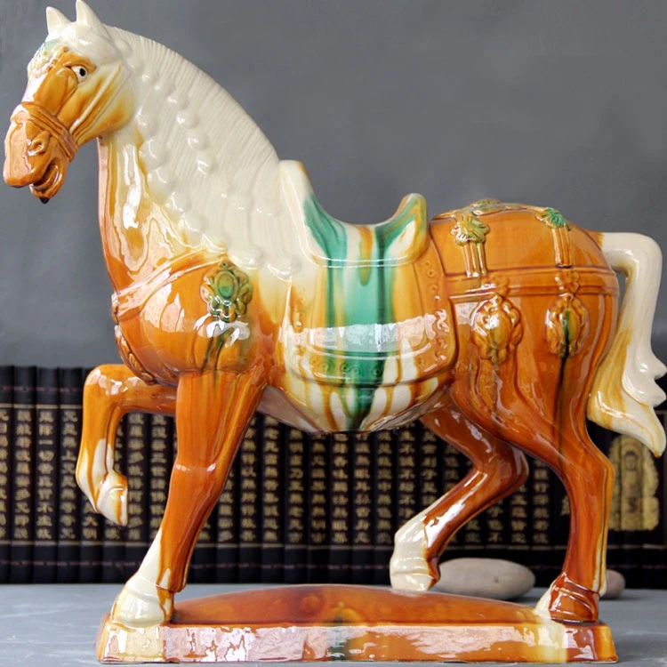 Craft Collectible Decorated Handwork Ceramic Horse Statue Home Fengshui
