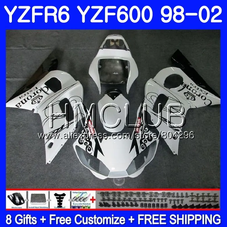 

Body For YAMAHA YZF-R6 YZF 600 YZFR6 98 99 00 01 02 100HM.8 YZF-R600 YZF600 YZF R6 White CORONA 1998 1999 2000 2001 2002 Fairing
