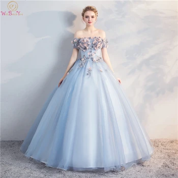 

Purple Prom Dresses 3D Flowers Top Elegant Boat Neck Short Sleeve A-line Tulle Beading Floor Length Off Shoulder Graduation Gown