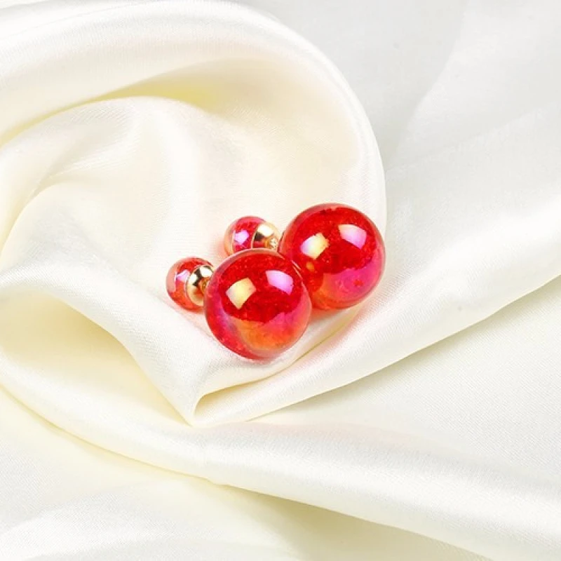 

QianBei 1pair Lovely Double Sides Studs Earrings Fashion Candy Color Round Ball Earrings Women Party Ear Stud Jewelry Girls