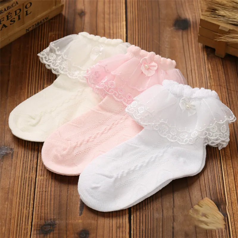 

Toddler Baby Girl Lace Ruffle Tutu Socks Frilly Ankle Princess Anti Slip Socks White Pink Beige 2-12Y