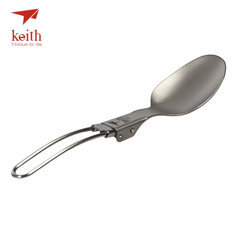 Keith titanium dobrável colher de acampamento viagem tablewares piquenique ao ar livre caminhadas conveniente pure titanium colher 20g ti5308