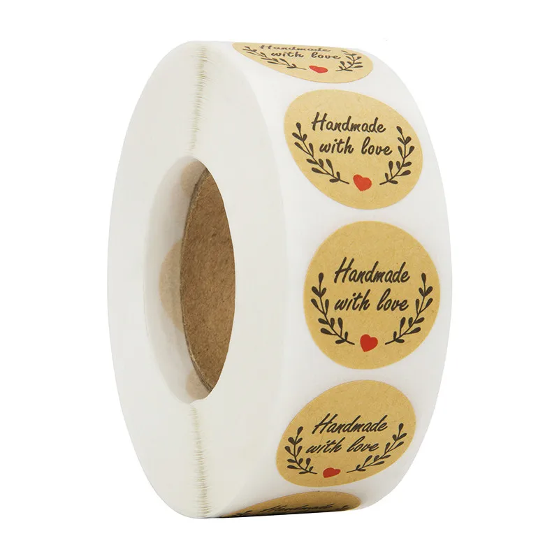 1000 шт/рулон крафт-бумаги ручной работы с любовью наклейки 1 дюйм Спасибо наклейки для украшения свадьбы Вечерние наклейки - Цвет: handmade 1