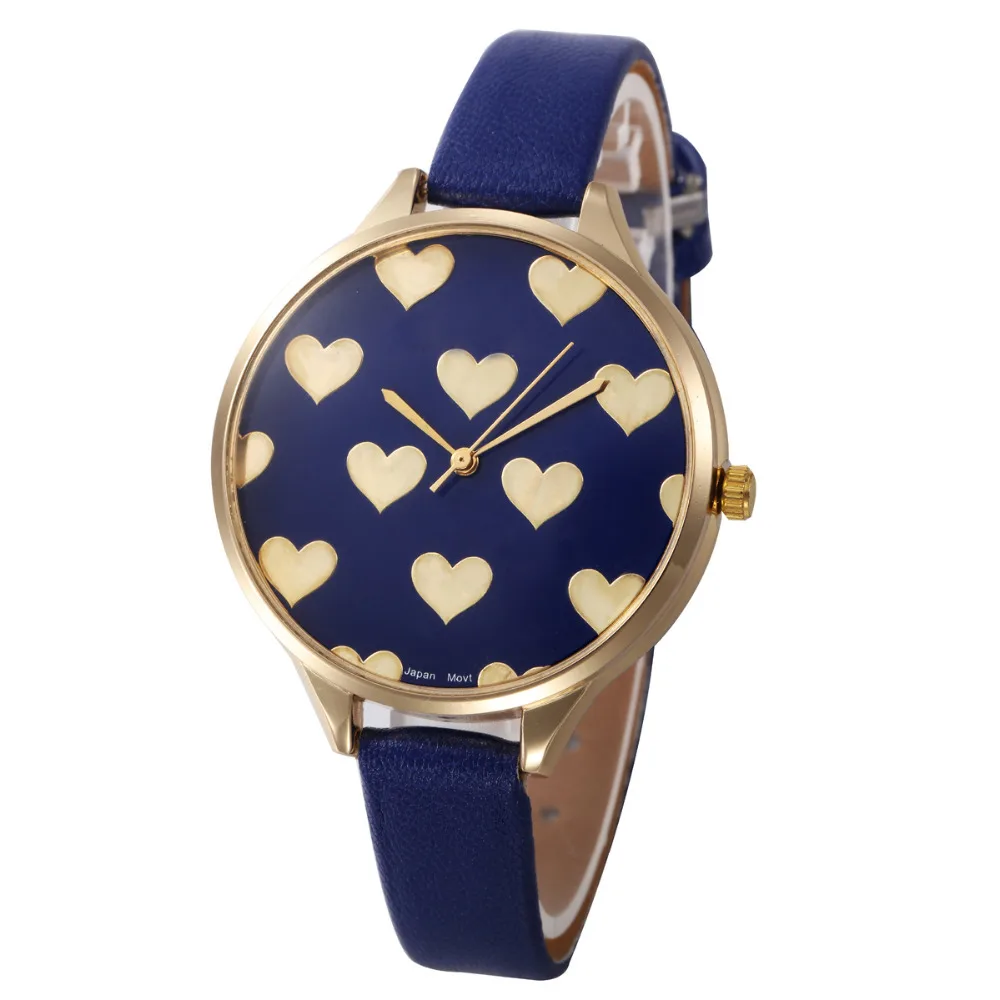 Fashion Love Heart Watches Women PU Leather Strap Geneva Watch Lady