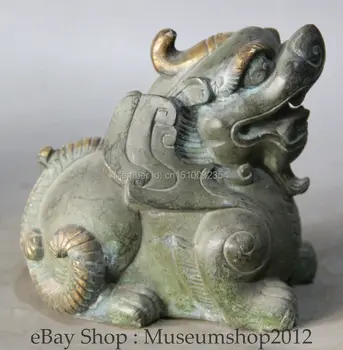 

5' Old Chinese Bronze Gild Pi Xiu Beast Unicorn Bi Xie Animal Statue Sculpture