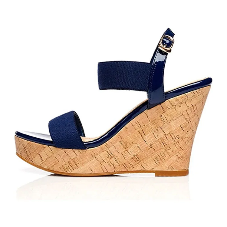 Big Size 30-43 Summer Women Pu Leather Sandals Ladies NAVY BEIGE Buckle Strap Fashion Thick Wedges Casual Platforms Shoes Woman (14)