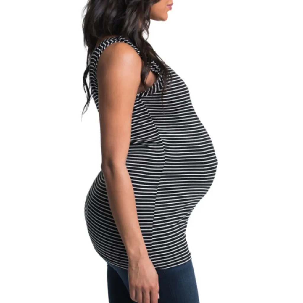 Женская одежда для беременных Nusring топы жилет без рукавов однотонная блузка в полоску Топы футболка с длинным рукавом плюс размер# SS