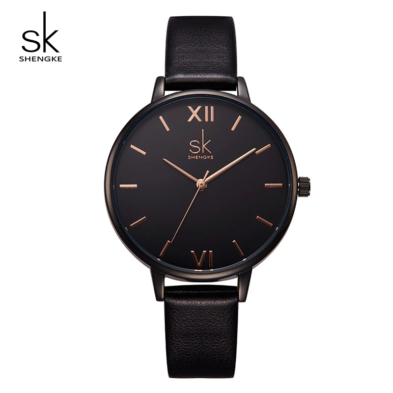 Shengke креативные часы с мраморным циферблатом женские Роскошные Кварцевые часы из нержавеющей стали Reloj Mujer SK женские наручные часы# K0039 - Цвет: black leather