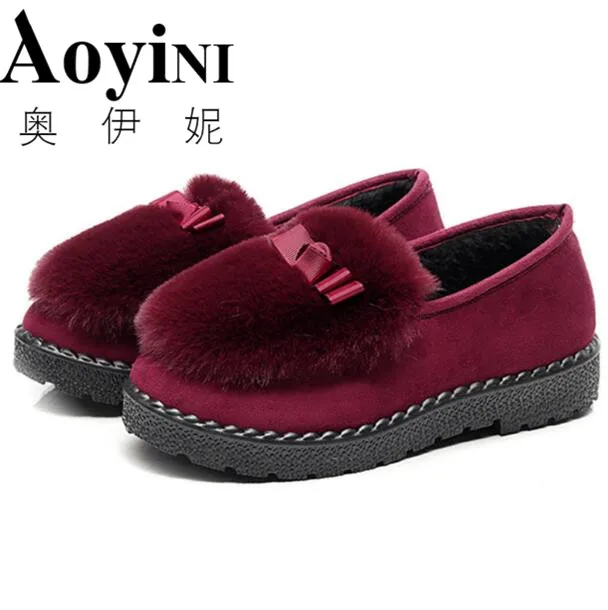 

Brand Women Winter Shoes Warm Flock Flat Slip On Boots Shoes for Home use women ankle boots cotton-padded shoes