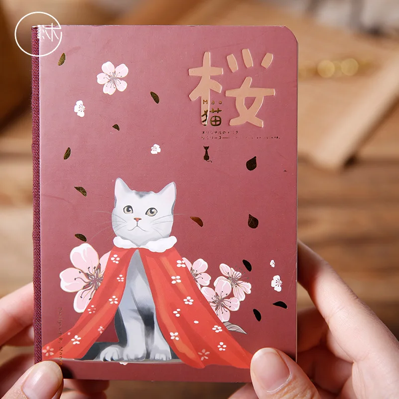 

Coloffice Japanese Cherry Cat Series Notebook Students Small Handbook Schedule Notebook Diary Office Supplies 105*144*15mm 1PC