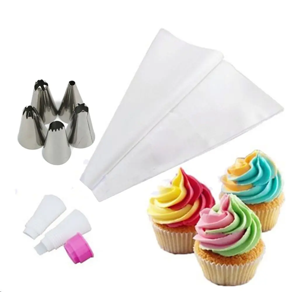 

LIMITOOL 5Pcs/Set Russian Double Two Color Cake Dessert Decorators Icing Piping Bag Cream Pastry With Nozzles Converter Topper