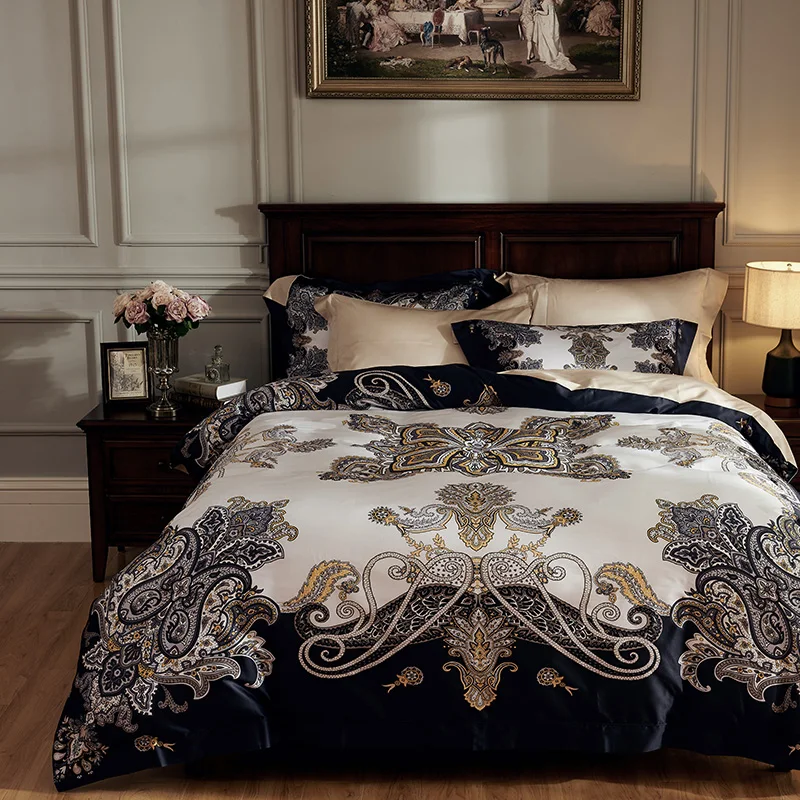 

100S Egyptian cotton Luxury Royal Duvet cover set Bohemia Mandala Bedding set Queen King size Silky Duvet cover Bedsheet set