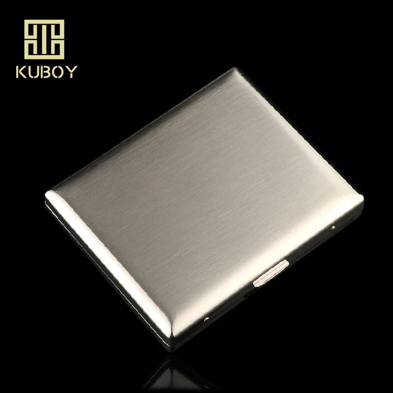 

Top Quality KUBOY Thick Nickel Wire Drawing Plating Stainless Steel Cigarette Box 20PCS Smoke Creative Cigarettes Case KC1-01