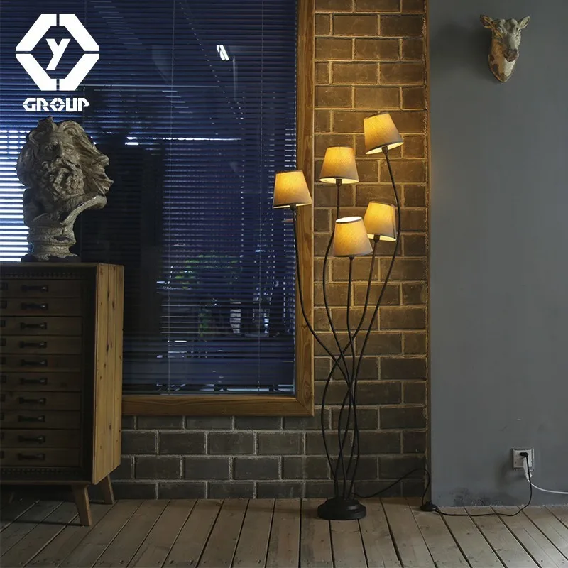 OYGROUP 5 Heads Fashion Floor Lamp with Brown E14 Lampshade Elegant Branch Lampstand Floor Lighting for Home Hotel Bar Office