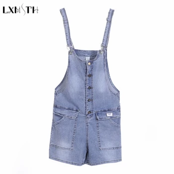

LXMSTH Short Denim Overalls for Women 2019 Summer Plus Large Size Wide Legs Loose Denim Rompers Fashion Jeans Playsuit Washed