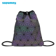 Новинка, женские светящиеся рюкзаки на шнурке, складные сумки на плечо, пляжная сумка для девочек, геометрический рюкзак, голографический рюкзак, кошелек, Mochila