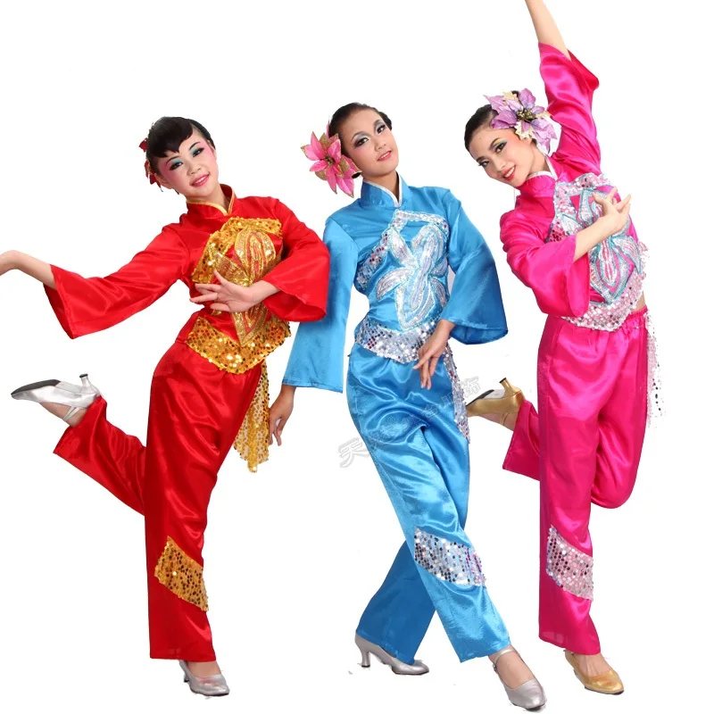 2017 хмонг одежда блестками Вышивка Китайская национальная танцевальные костюмы площадь Yangko вентилятор сцены Костюмы Барабаны одежда