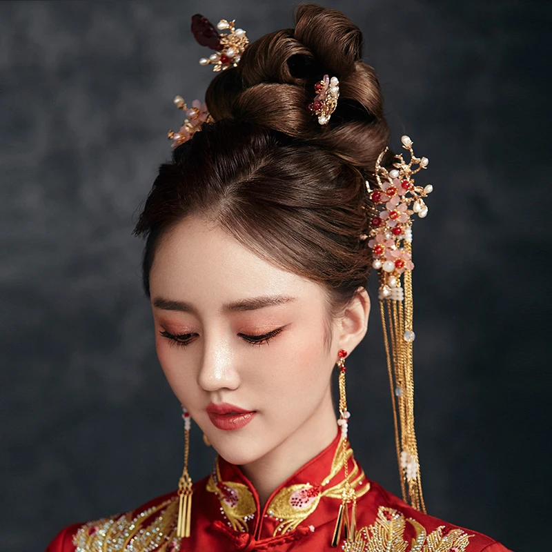 Himstory Traditional Chinese Bride Headdress Costume Hairclips