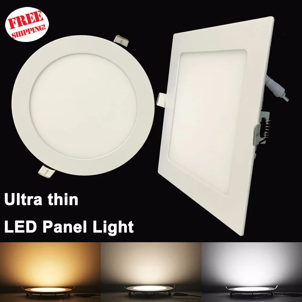 Ultra Thin LED Panel Downlight 3W 6W 9W 12W15W 18W Round/ Square LED Ceiling Recessed Light AC85-265V LED Panel dimmable lamps