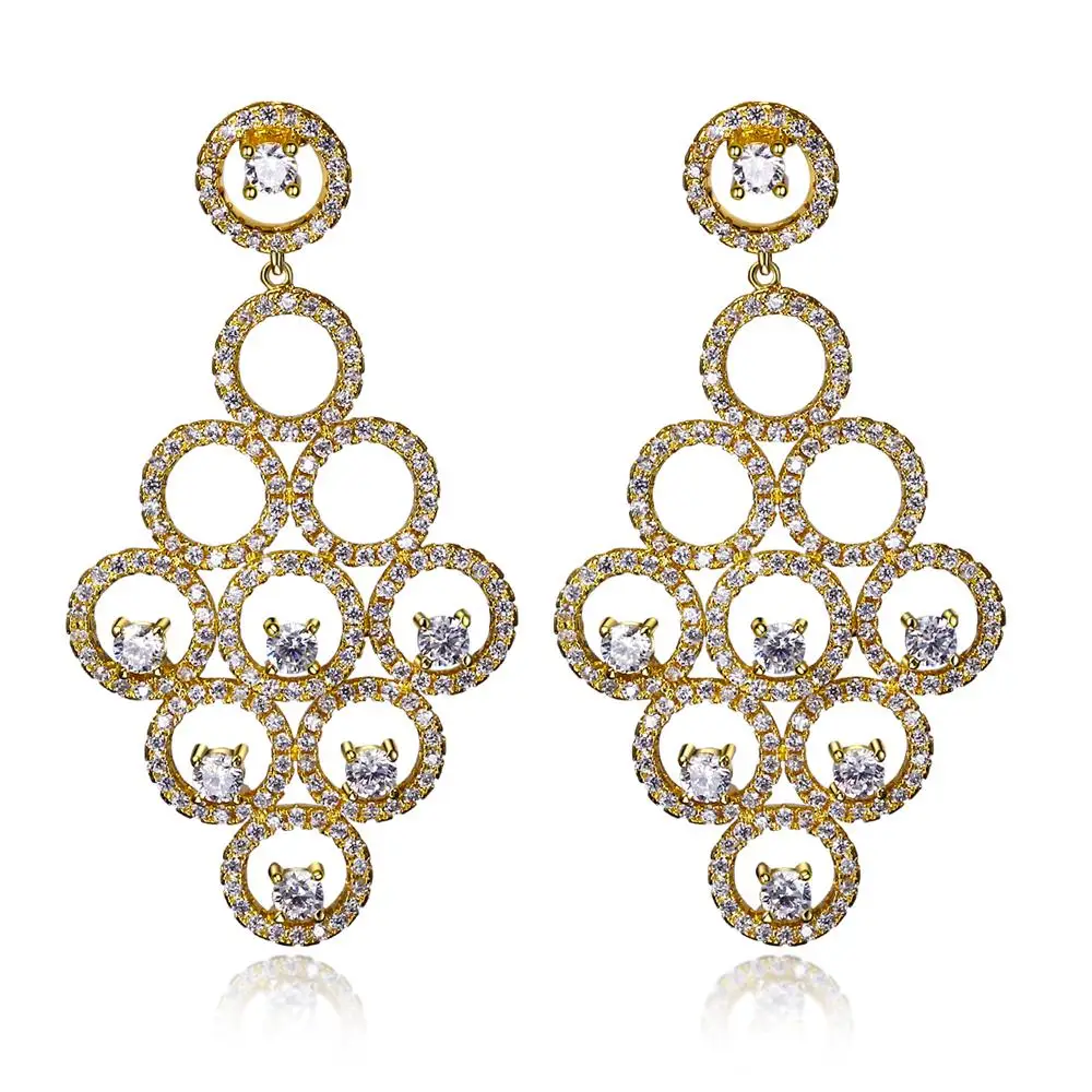 Unique Design Drop Earrings For Women AAA Cubic Zirconia Long Round