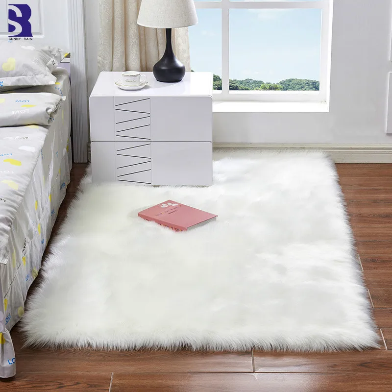 SunnyRain 1 шт. искусственный мех белый коврик из овчины пушистые коврики для гостиной спальни коврики