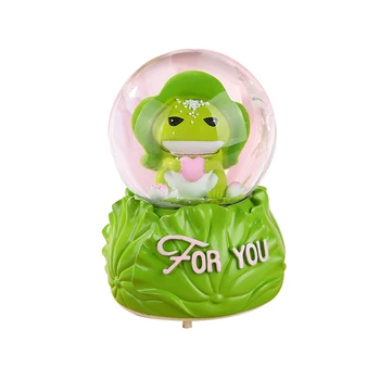 

Cartoon Travel Frog Snow Drifting Crystal Ball Music Box Gifts For The New Year Creative Resin Craft Home Decoration Accessories