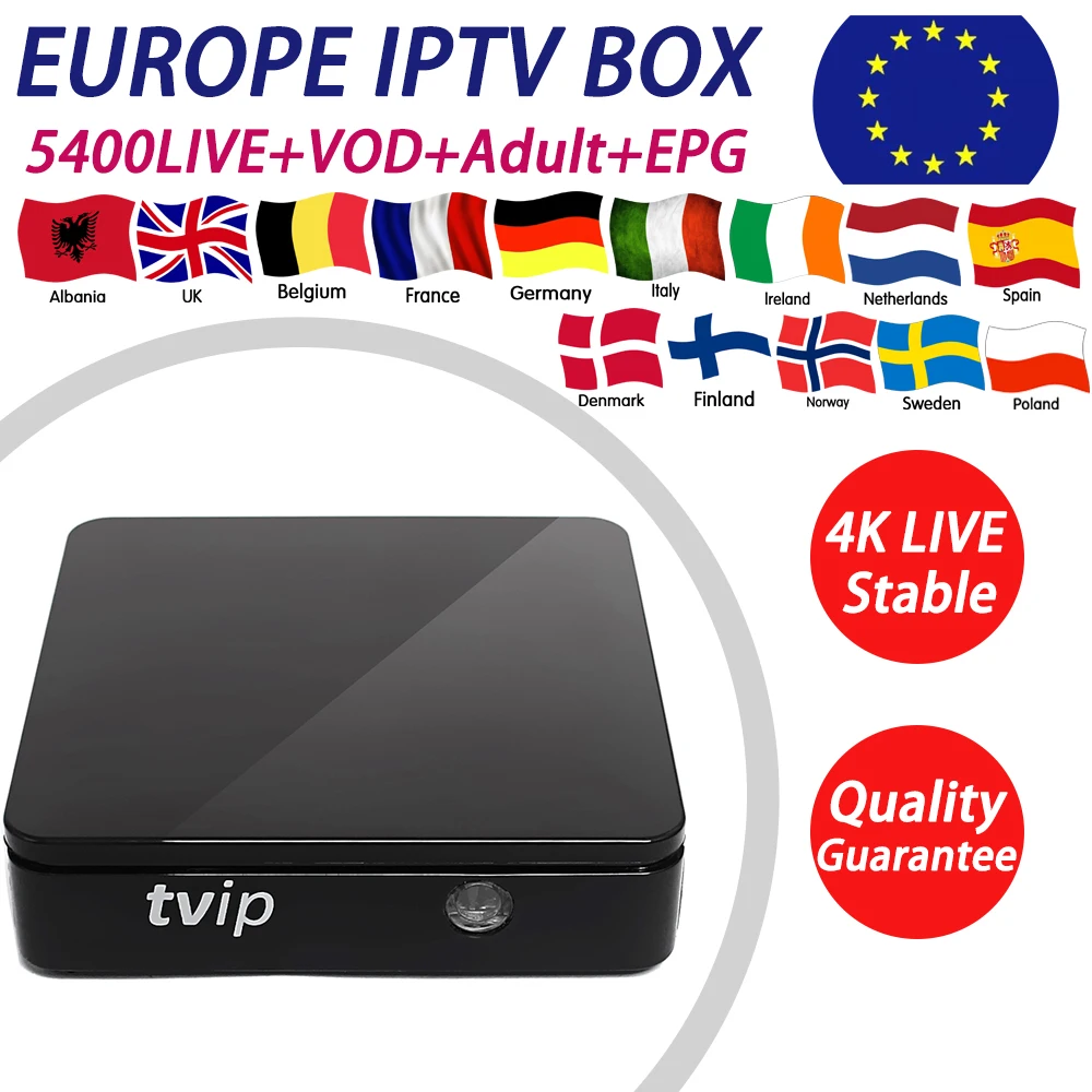 

TVIP 412 tv box with android Linux OS+1 year Sweden itlay UK Spain English iptv subscription 5400 live xxx iptv free shipping