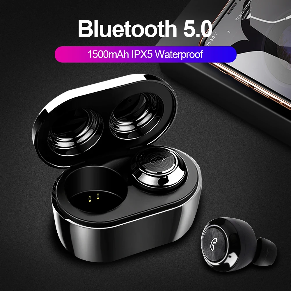 

TWS Bluetooth 5.0 Earphone Wireless Headphone True Wireless Stereo Earbuds Sports Handsfree Waterproof With Charging box
