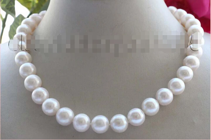 

FREE SHIPPING Genuine Natural 13mm Round White Pearl Necklace 925silver mabe pearl clasp f2022