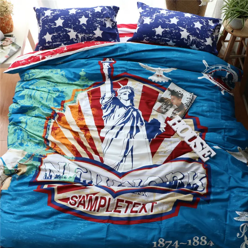 

4pcs 100% Cotton Cartoon Printed Soft Comforter Cover Pillowcase Flat Sheet Duvet Cover American culture Bedding Set King Size