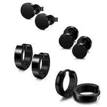 Unisex Ear Piercing Stud Earring Stainless Steel Black Color Multic Design Cool Round Earrings For Women and Men Jewelry
