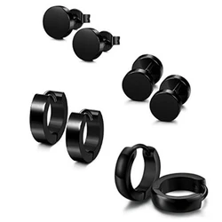 Unisex Ear Piercing Stud Earring Stainless Steel Black Color Multic Design Cool Round Earrings For Women and Men Jewelry