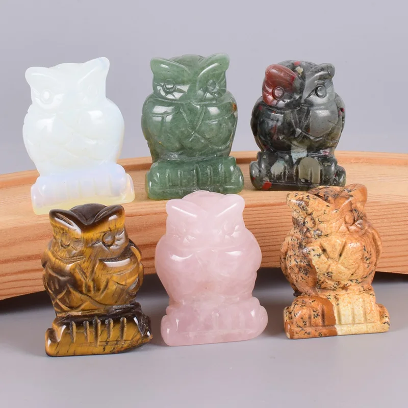 

Natural Stone Mini Figurine Owl 1.5 Inch Handmade Carved Gift Box Wild Animal Statue Healing Home Decoration Accessories