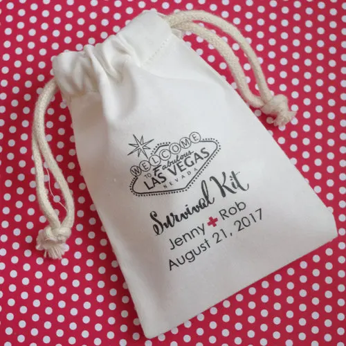 Personalized Las Vegas Wedding Party First Aid Survival Hangover Kit Personalized Las Vegas Wedding Party First Aid Survival Hangover Kit Jewelry Muslin Bags Bachelorette Hen Bridal