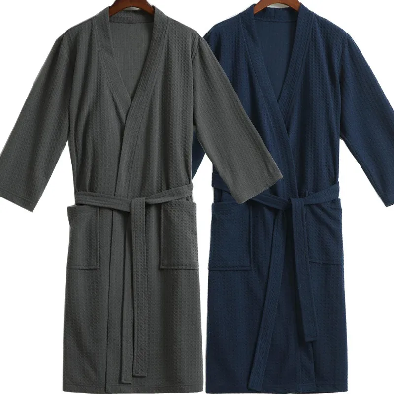 Men Summer Sleeping Robe Long Japanese Bathrobe Solid Men's Bath Robes Plus Size Thick Fabric Bath Wearing Clothing 2018 New (11)