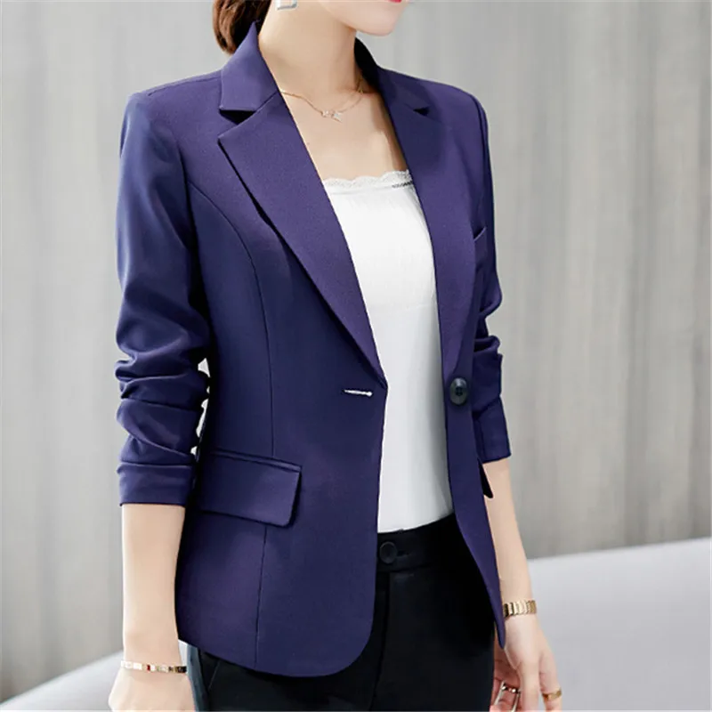 

New Spring Autumn Business Style Ladies Office Blazers Single Button High Quality Long Sleeve Blaz Solid Color Women Small Suits