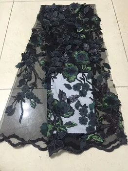 

3D Floral Embroidered Fabric Evening Dress, Green High Quality African Tulle Lace Fabric CD2885