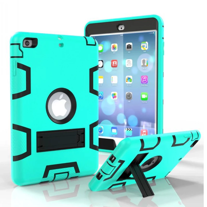 

3-in-1 Dual Layers PC+TPU Shock Proof Tablet PC Cases for iPad mini 1/2/3 Contrast color Tablet Cases with Kickstand Function