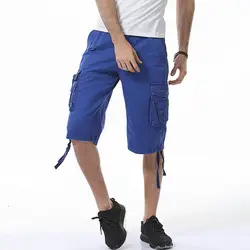 Летние камуфляжные Для мужчин одежда 2018 Для мужчин s брюки-карго Рубашки домашние хлопок середине молнии свободные синий плюс Размеры