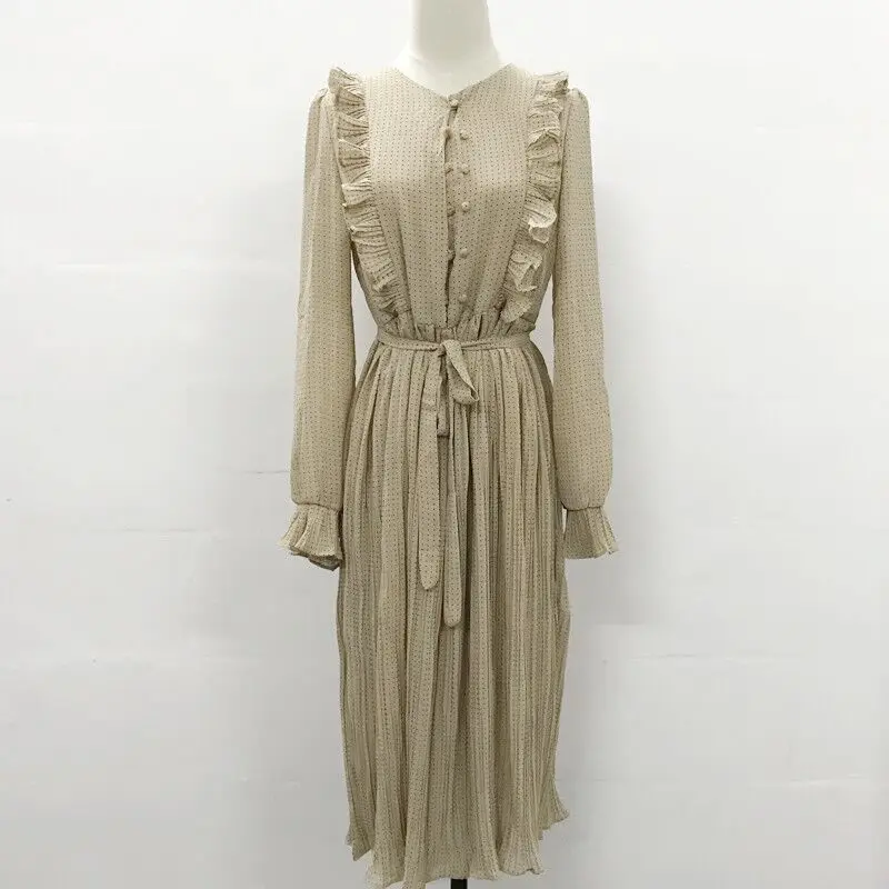 2019 Spring Autumn Women's Chiffon Dresses With Bow Floral Print Ruffles Vestido Female Long Sleeve Elegant Dress for Women
