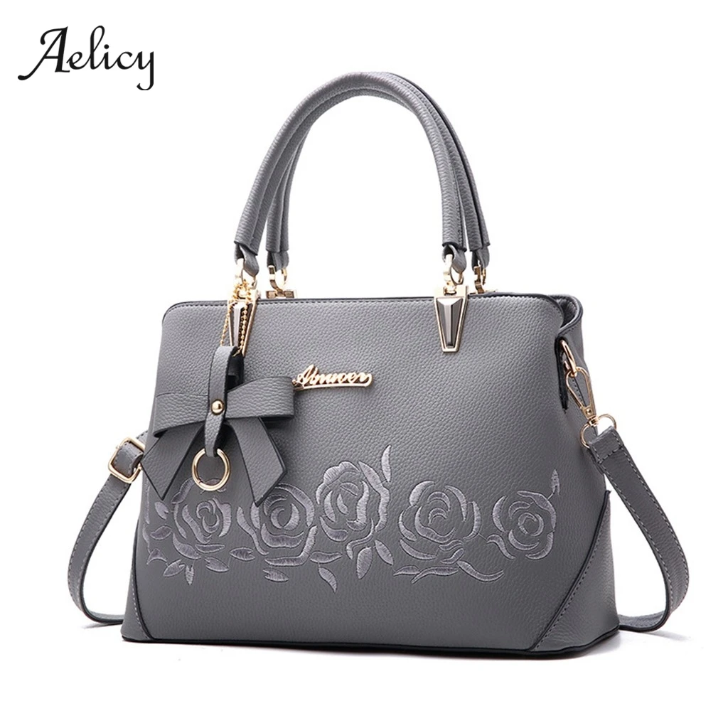 

Aelicy New 2019 Elegant Shoulder Bag Women Designer Luxury Handbags Bowknot Women Bags embroidery leather Crossbody Tote Bag