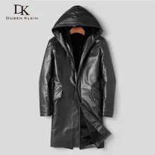 Мужская куртка из натуральной кожи, зимняя теплая подкладка из шерсти, длинное пальто с капюшоном, верхняя одежда из коровьей кожи, дизайнерский бренд класса люкс X89810