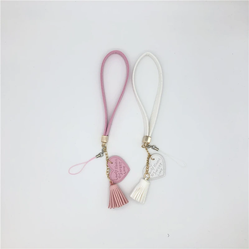 Fashion Tassel Hot Pop Lanyard Charm Mobile Phone Pendant PU Leather Love Camera Strap For iPhone Decor Keys Accessories