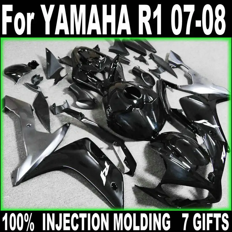 

Hot sale fairings for Yamaha injection molding YZF R1 07 08 black silver fairings set YZFR1 2007 2008 BD35