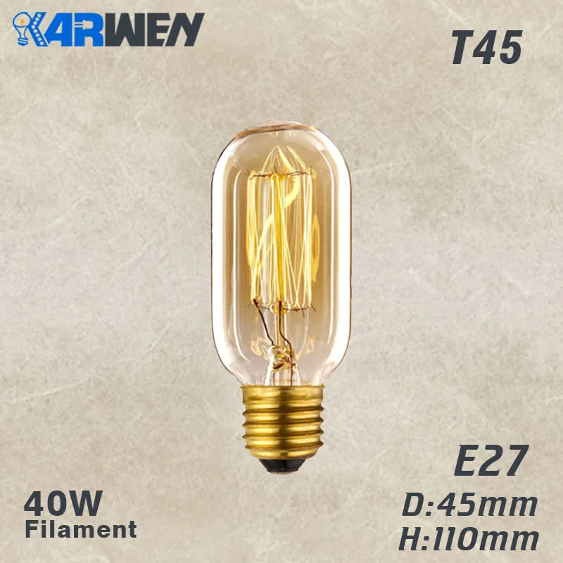 KARWEN лампа Эдисона E27 220 В лампа накаливания 40 Вт винтажная лампа, подвесной светильник, ретро светильник, потолочные лампы накаливания - Цвет: T45 filament