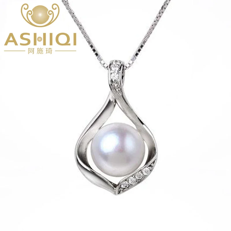 ASHIQI Подвеска из натурального пресноводного жемчуга ожерелье Настоящее 925 пробы Серебряная цепочка Ювелирные изделия подарок для женщин