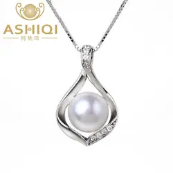 ASHIQI натуральный пресноводный жемчуг цепочки и ожерелья подвески Настоящее стерлингового серебра 925 Жемчужные украшения АААА для женщин