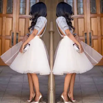 

Womens High Waist Knee Length Tulle A-Line Tutu Skirt Pleated Multi Layer Solid Color Wedding Prom Party Mesh Petticoat Dress